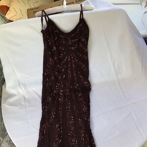 Vintage Papell Boutique Dress in Rich Wine Red/Purple Silk, Beaded